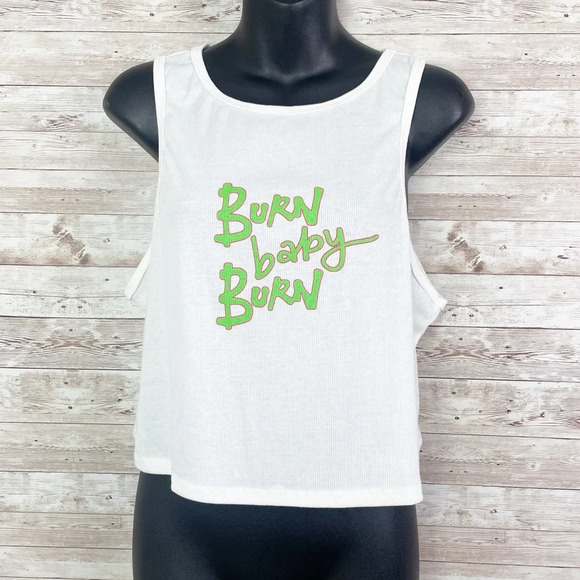 DOLLS KILL “Burn Baby Burn” Logo Racerback White Crop Top Tank 1X - Picture 1 of 9